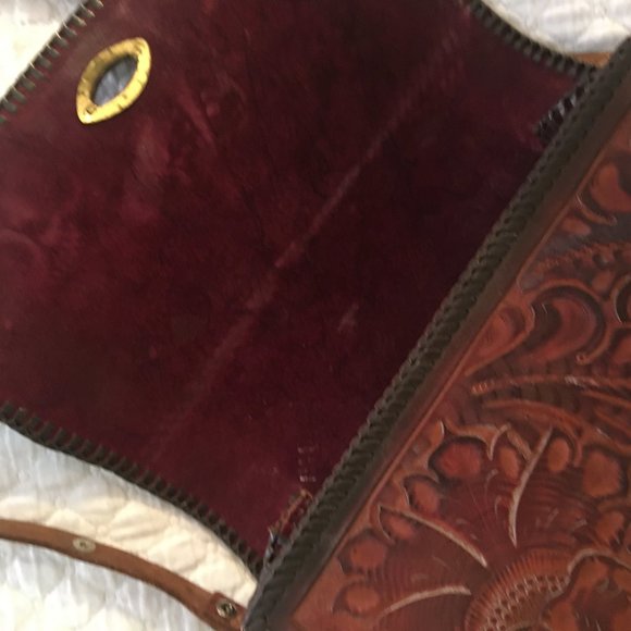 Vintage Mexican Western tooled leather bag - Picture 6 of 11